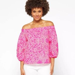 Lilly Pulitzer Winifred Off-Shoulder Top Piñata Pink NEW BLOOMS ON THE BLOC M